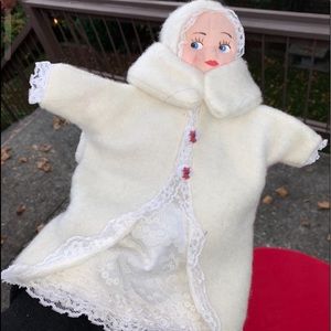 🔵 Fiber Art, Vintage collectible puppet cream wool handmade angel, rare find